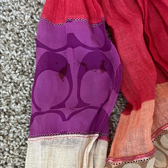 Coach Pink Purple Orange Creme & Brown Colorway Patchwork Scarf - Picture 6 of 16